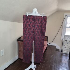 The Limited Slim Ankle Pants 10S Burgundy Black Floral Jacquard Stretch Trousers